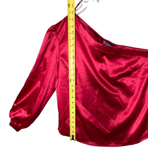 Indigo Poppy One Shoulder Top Womens Medium Satin Asymmetric Blouse Elegant NWT - Picture 7 of 10